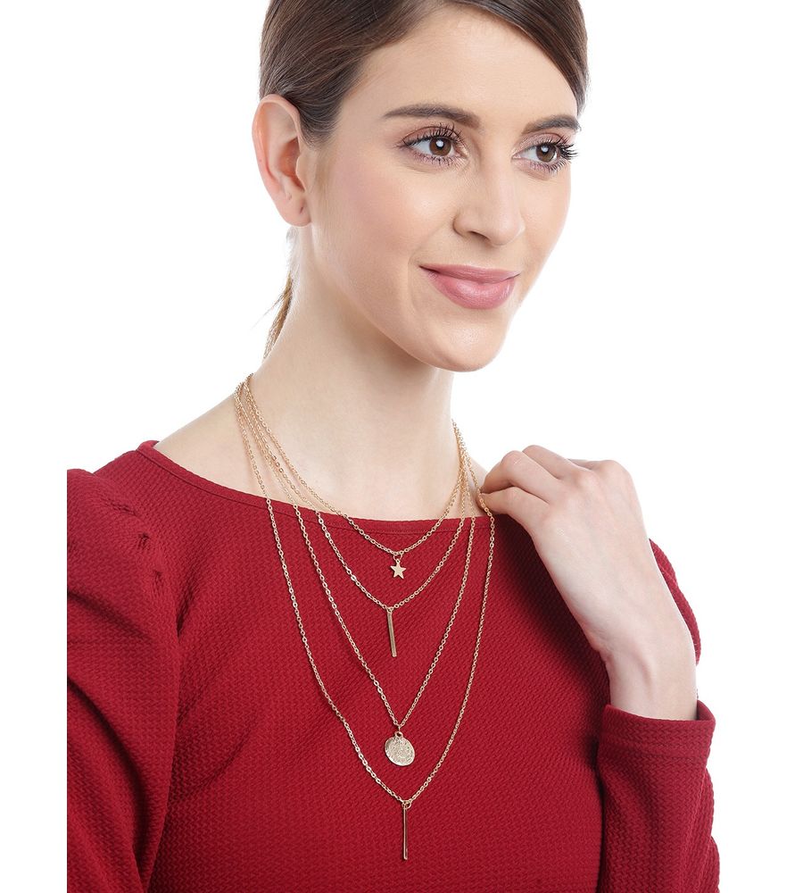 YouBella Gold-Plated Star  Circular Disk Shaped Layered Necklace