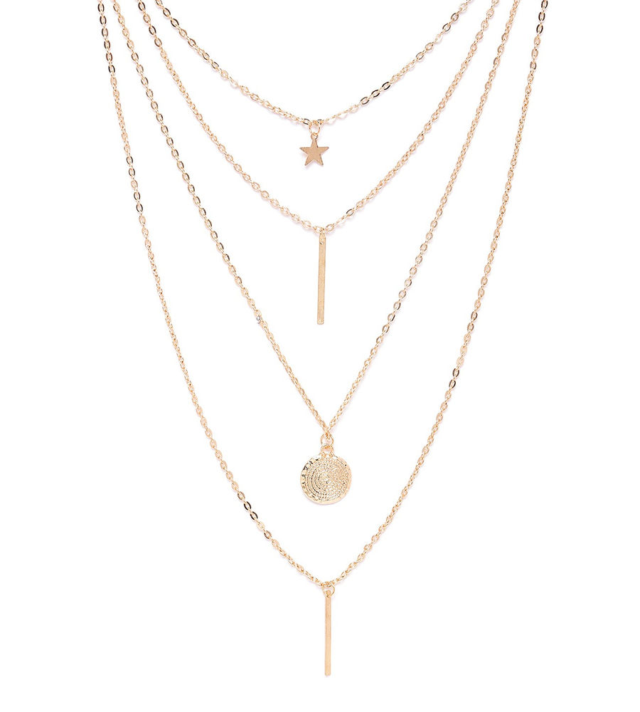 YouBella Gold-Plated Star  Circular Disk Shaped Layered Necklace