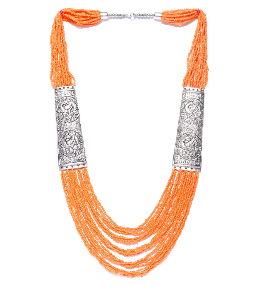 YouBella Women Oxidised Orange Silver Plated Beaded Layered Necklace