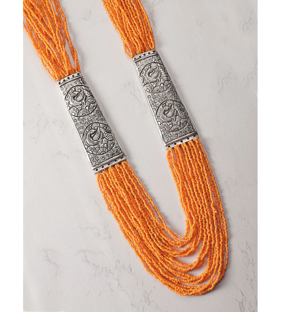 YouBella Women Oxidised Orange Silver Plated Beaded Layered Necklace