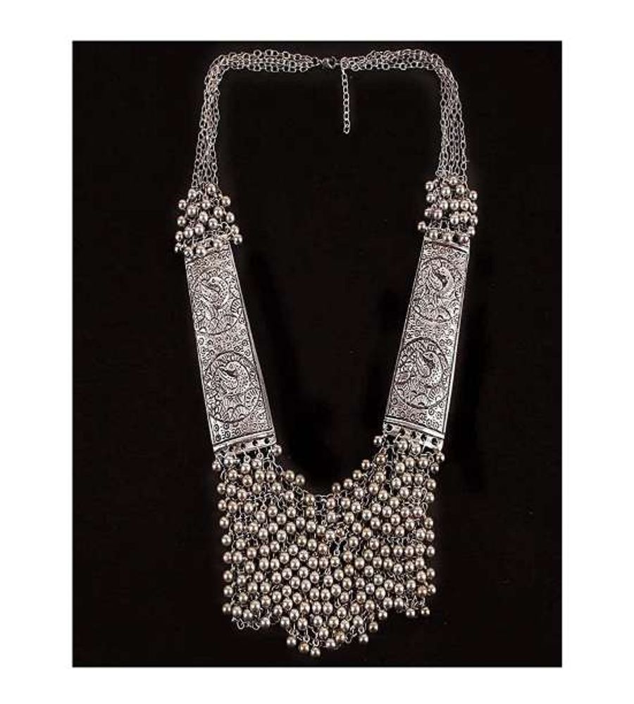 YouBella Stylish Latest Design Afghani Tribal Jewellery  Multi Strand for Women (Silver) (YBNK_5780)