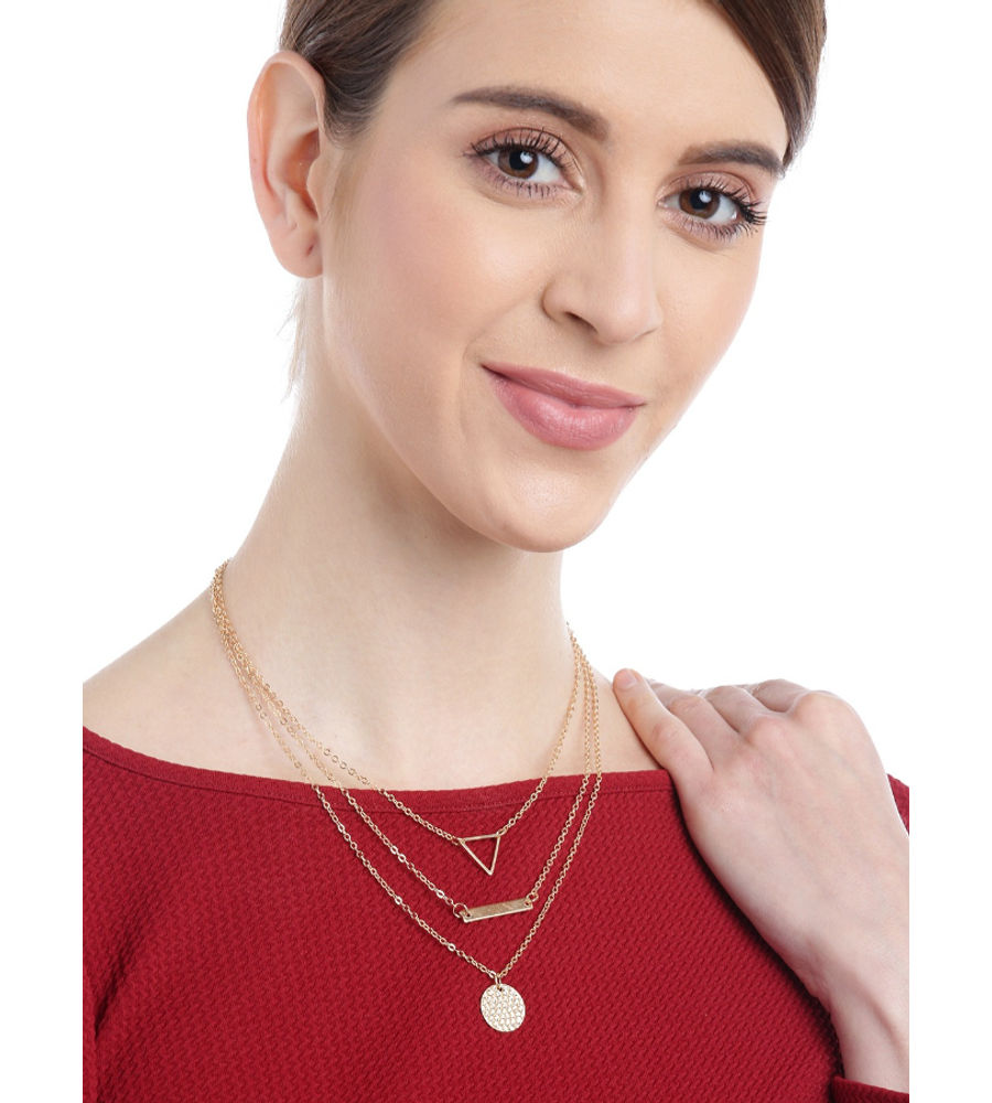 YouBella Gold-Plated Triangular  Circular Layered Necklace