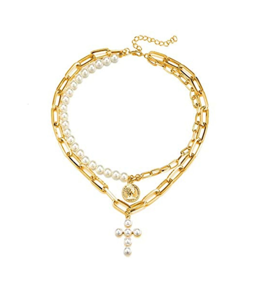 YouBella Stylish Latest Design Trendy Multi Layer Necklace Jewellery Gold Plated Multi Strand for Women (Golden) (YBNK_5786)