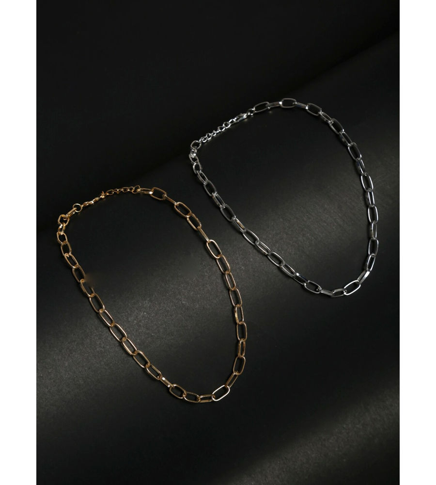 YouBellaWomen Set of 2 Gold-Toned & Silver-Toned Alloy Gold-Plated Layered Chain