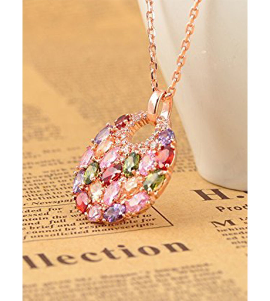 Valentine Gifts :YouBella Gracias Collection Swiss Zircon Jewellery Rainbow Colors Exquisite Rose Gold Plated Pendant/Necklace for Women and Girls