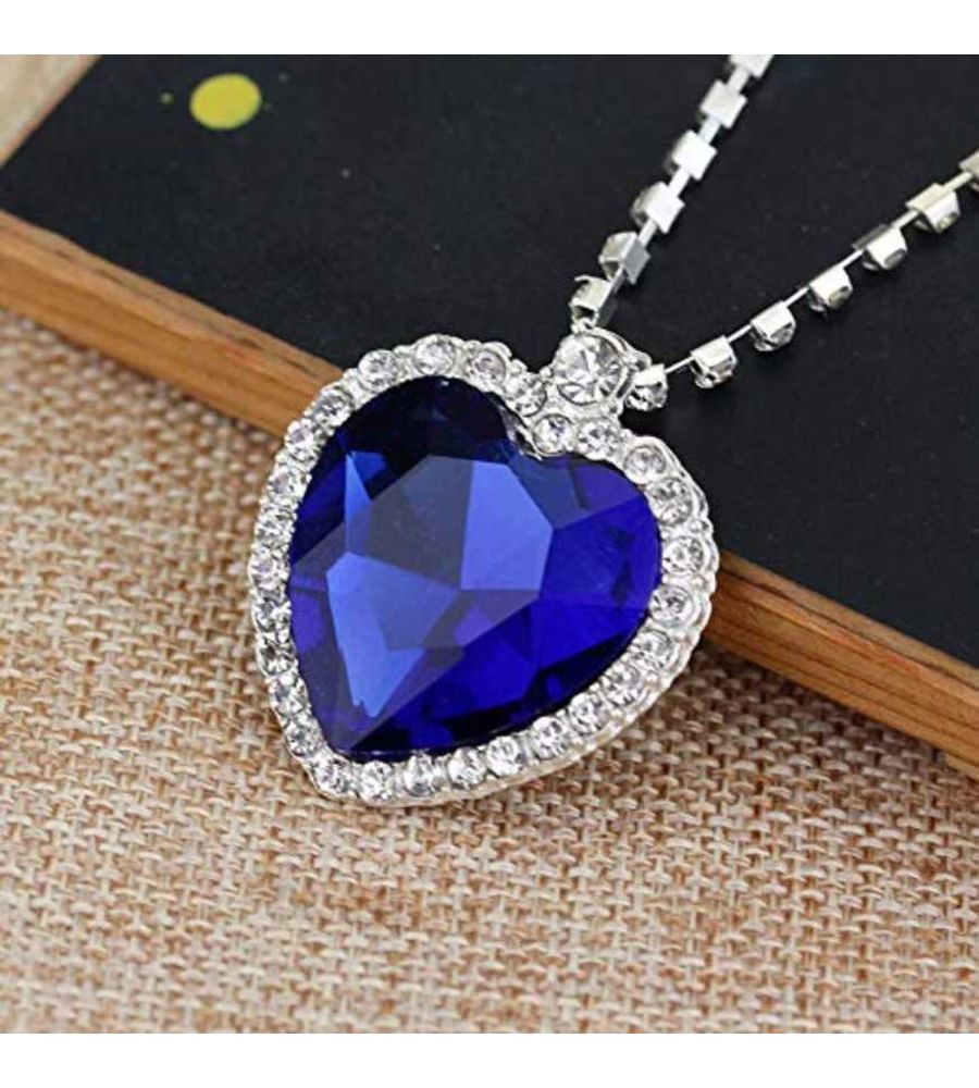 YouBella Latest Stylish Party Wear Jewellery Silver Plated Pendant for Women (Blue) (YBPD_71096)