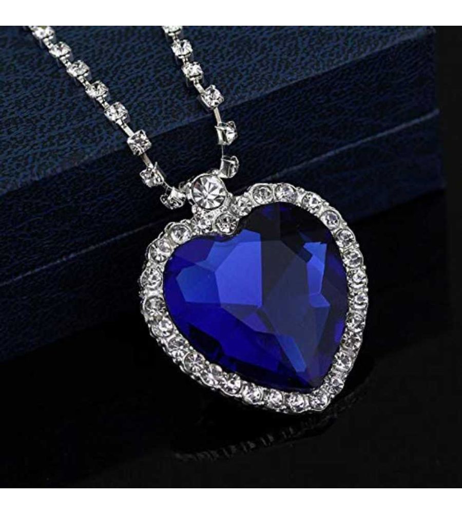 YouBella Latest Stylish Party Wear Jewellery Silver Plated Pendant for Women (Blue) (YBPD_71096)