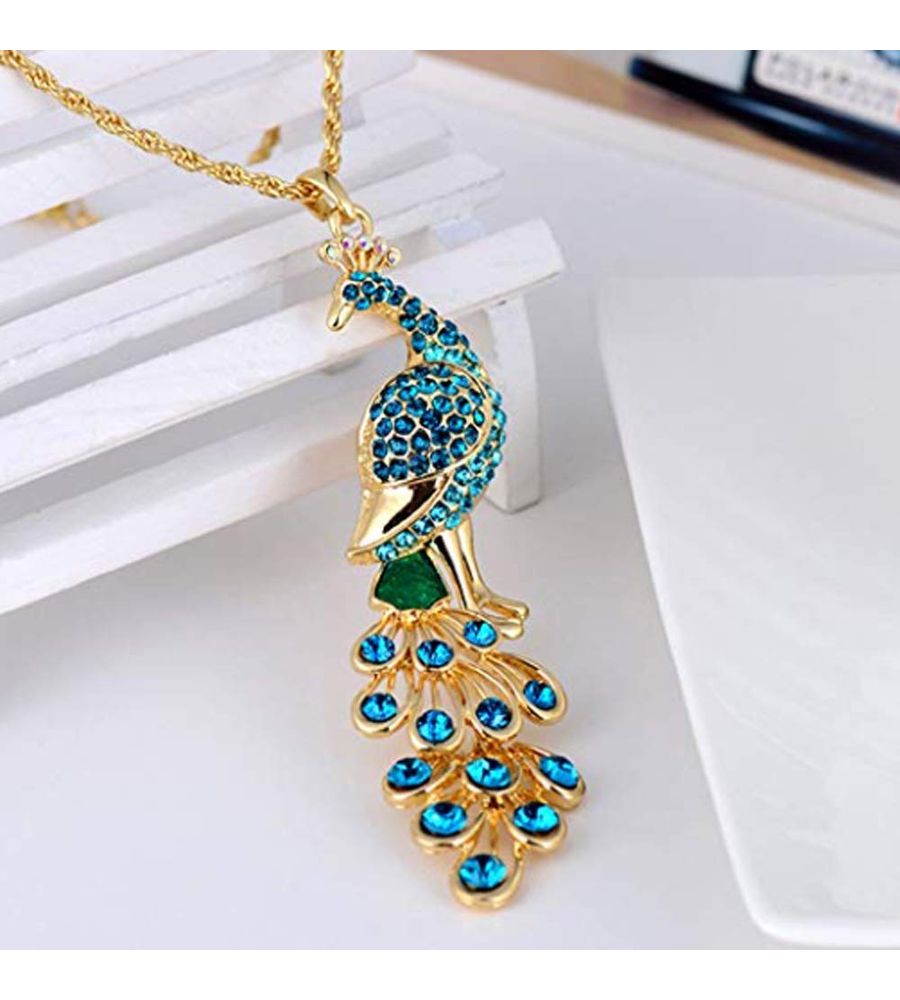 YouBella Jewellery Gracias Collection Peacock Shape 10 cm Long Pendant/Necklace for Women and Girls