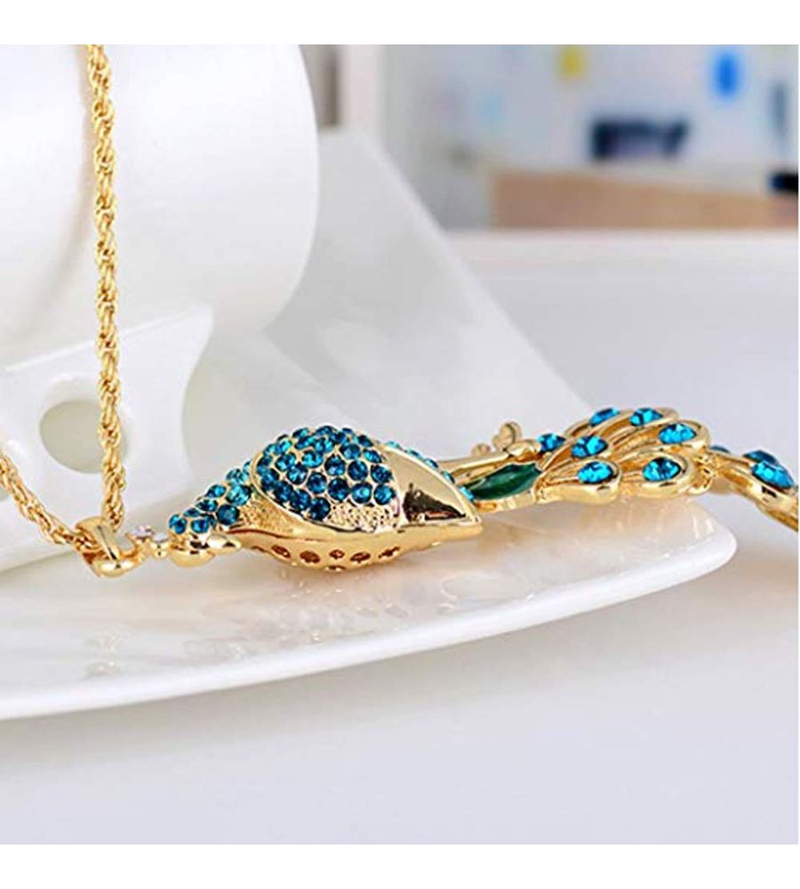 YouBella Jewellery Gracias Collection Peacock Shape 10 cm Long Pendant/Necklace for Women and Girls