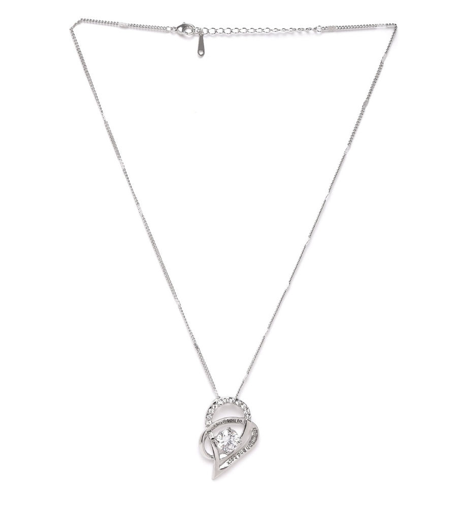 YouBella Silver-Toned Stone-Studded Contemporary Pendant with Chain