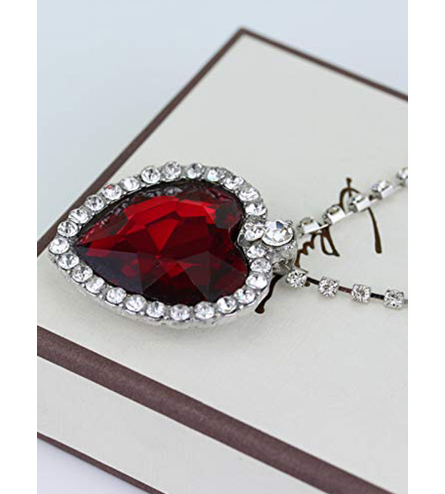 YouBella Jewellery Crystal Heart Titanic Necklace for Girls Fashion Pendant Necklace Jewellery for Girls and Women (Red)