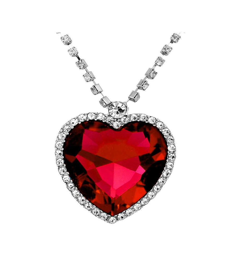 YouBella Jewellery Crystal Heart Titanic Necklace for Girls Fashion Pendant Necklace Jewellery for Girls and Women (Red)