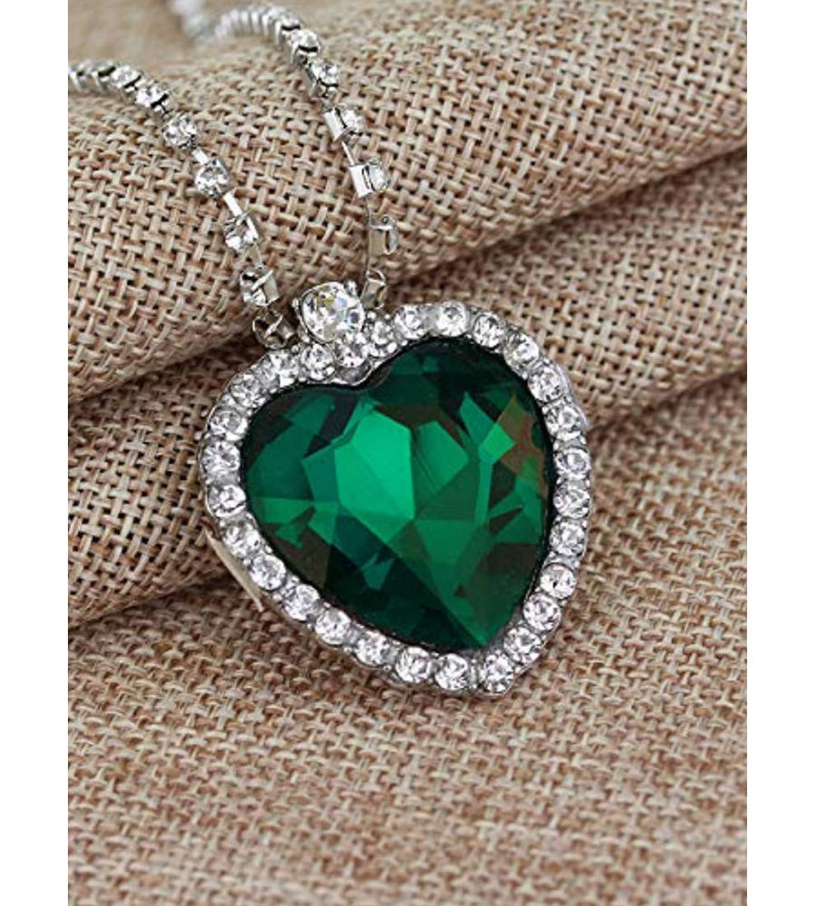 YouBella Jewellery Crystal Heart Titanic Necklace for Girls Fashion Pendant Necklace Jewellery for Girls and Women (Green)