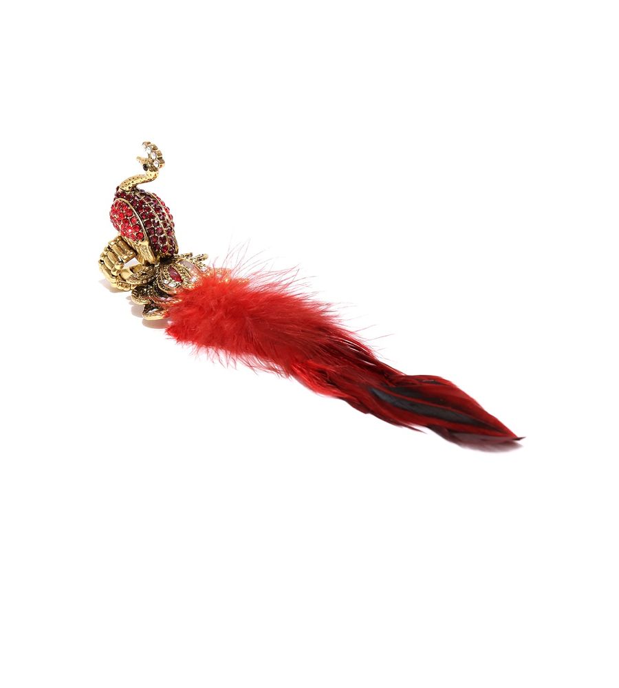 YouBella Jewellery Designer Peacock Feather Adjustable Ring for Girls and Women (Red)