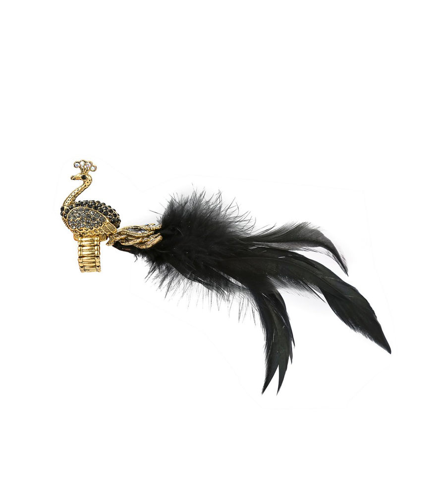 Valentine Gifts for Girls : YouBella Jewellery Designer Peacock Feather Adjustable Ring for Girls and Women (Black)