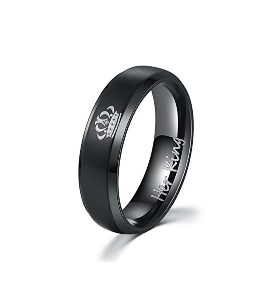 YouBella Jewellery His Queen Her King 100% Stainless Steel Never Fading Couple Rings for Girls/Women and Boys/Men (Gold-Black)