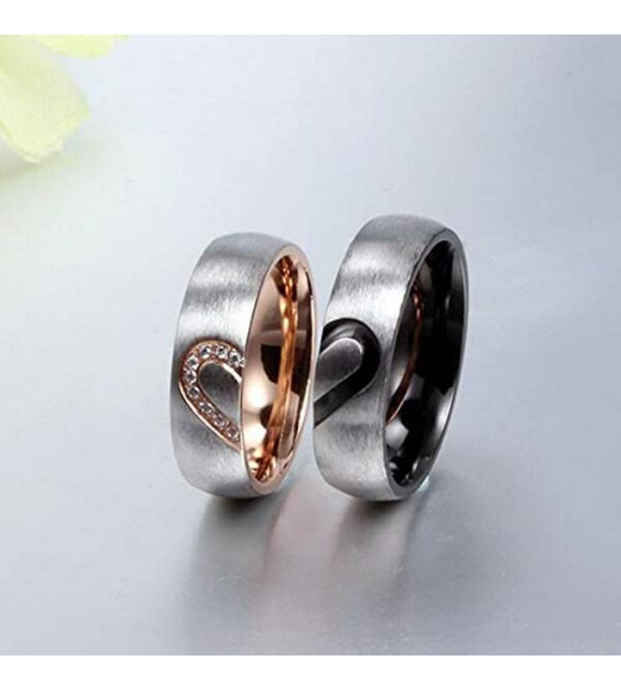 Valentine Gifts for Girlfriend/Wife : YouBella Jewellery Heart Shape 100% Stainless Steel Couple Rings for Girls/Women/Boys/Men