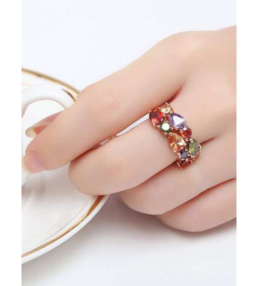 YouBella Jewellery Stylish Rose Gold Plated Solitaire AAA Multicolor Crystal Ring for Women and Girls