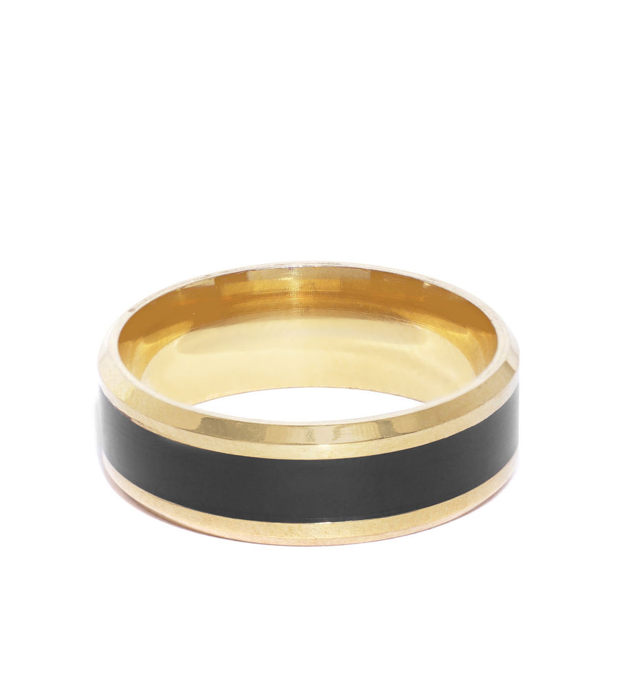 YouBella Unisex Black Gold-Plated Striped Finger Ring