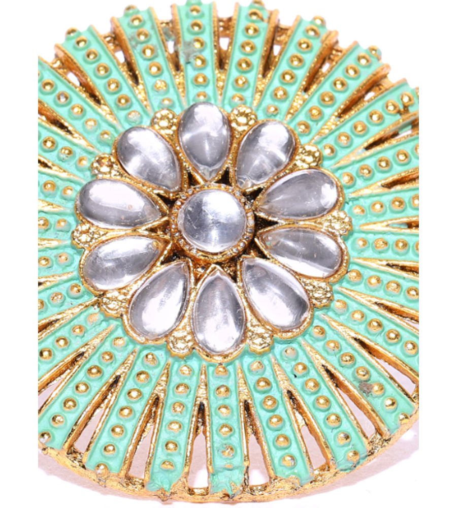 YouBella Green Gold-Plated Stone-Studded Meenakari Adjustable Finger Ring