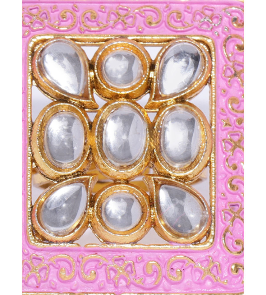 YouBella Pink Gold-Plated Stone-Studded Meenakari Adjustable Finger Ring