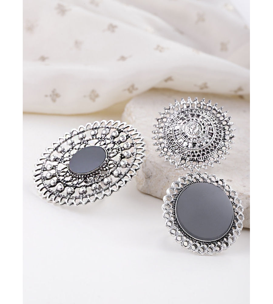 YouBella Set of 3 Oxidised Silver-Plated Afgan Adjustable Finger Rings