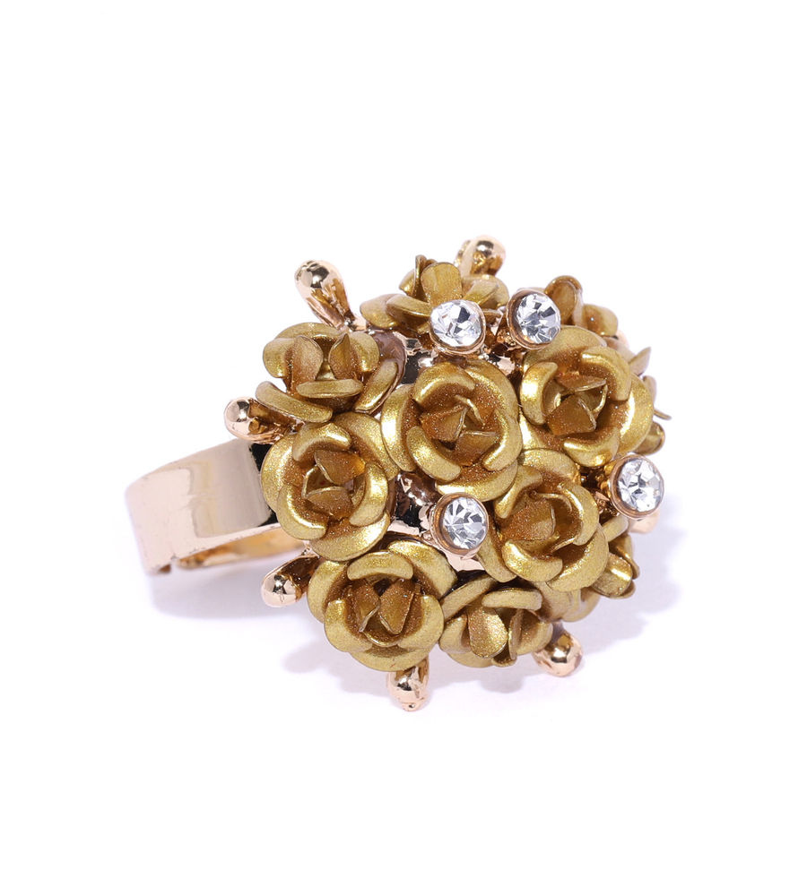 YouBella Gold-Plated Stone-Studded Floral Adjustable Finger Ring