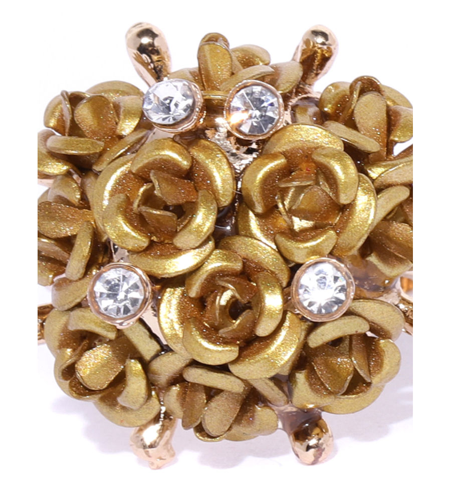 YouBella Gold-Plated Stone-Studded Floral Adjustable Finger Ring