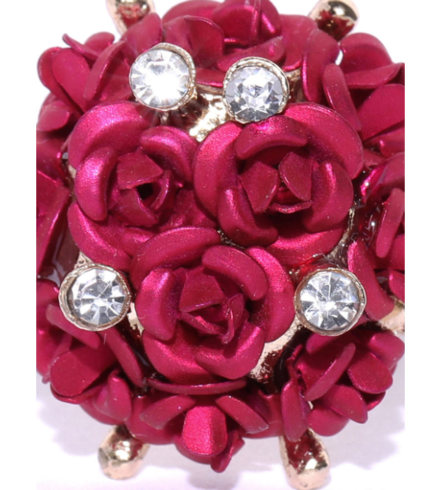 YouBella Magenta Gold-Plated Stone-Studded Floral Adjustable Finger Ring