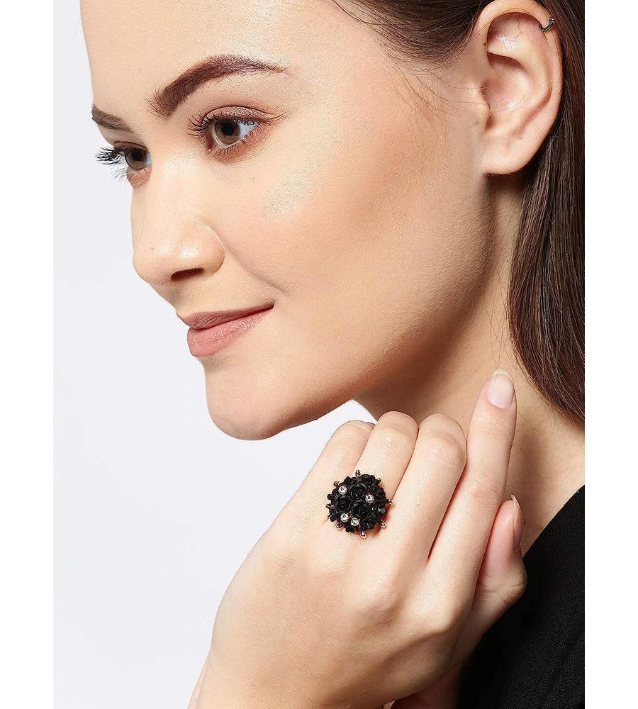 Valentine Gifts for Girlfriend/Wife : YouBella Jewellery Stylish Love Rose Ring for Women/Girls (Black)