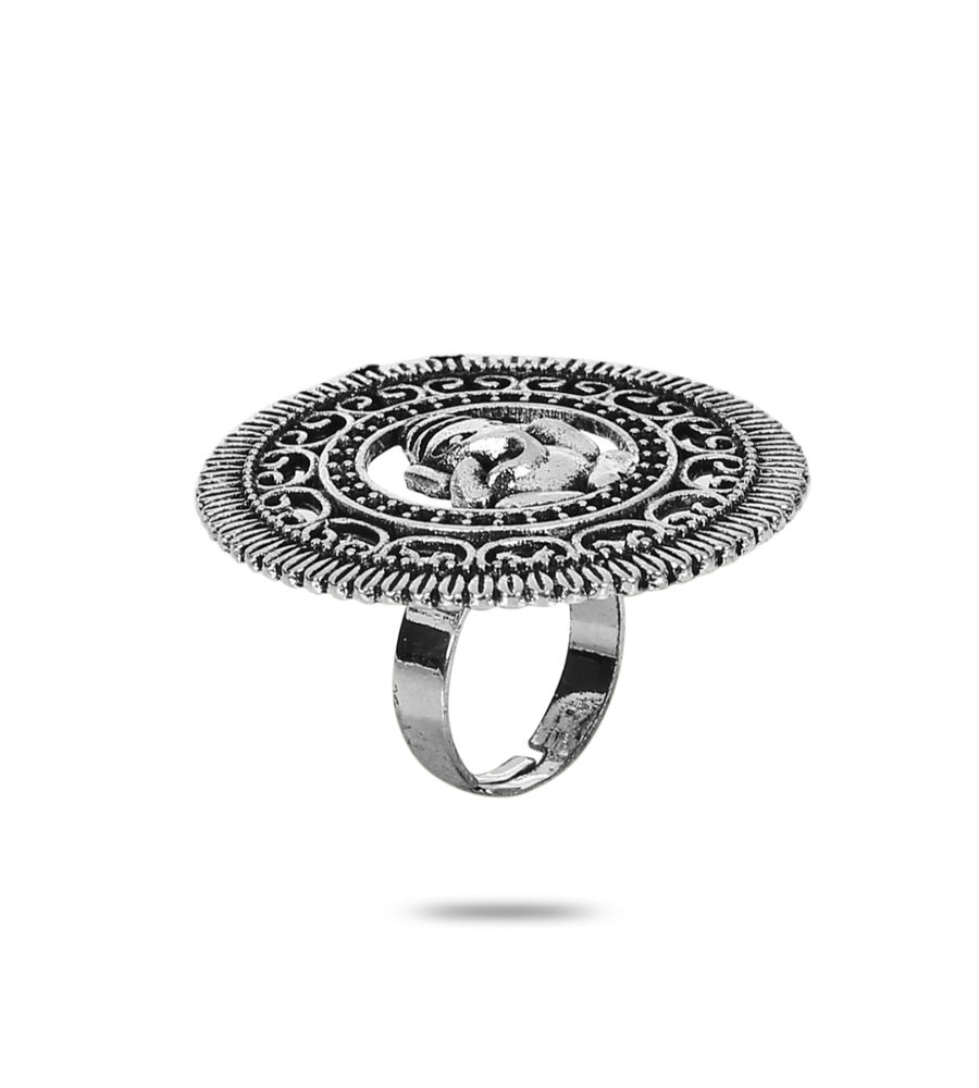 YouBella Oxidised Silver Plated Afghani Rings for Women and Girls (Adjustable Size, Combo of 3, Style 2)