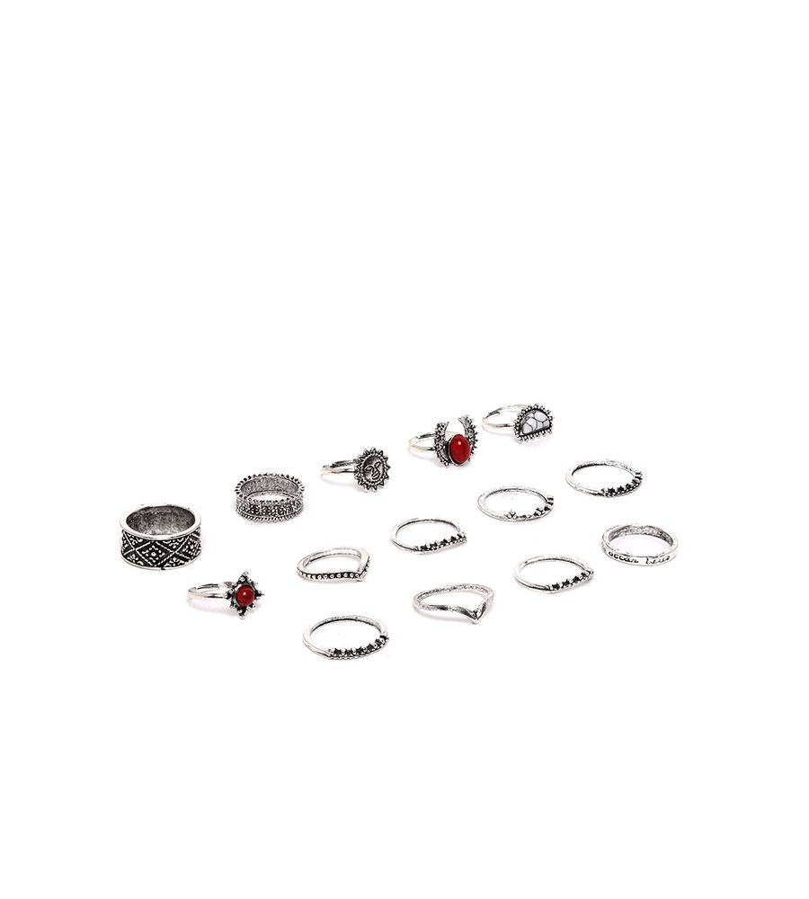 YouBella Oxidised Combo of 14 Boho Silver Plated Rings for Girls and Women (YBRG_20101A)