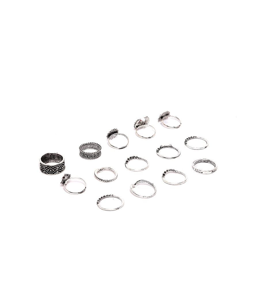 YouBella Oxidised Combo of 14 Boho Silver Plated Rings for Girls and Women (YBRG_20101A)