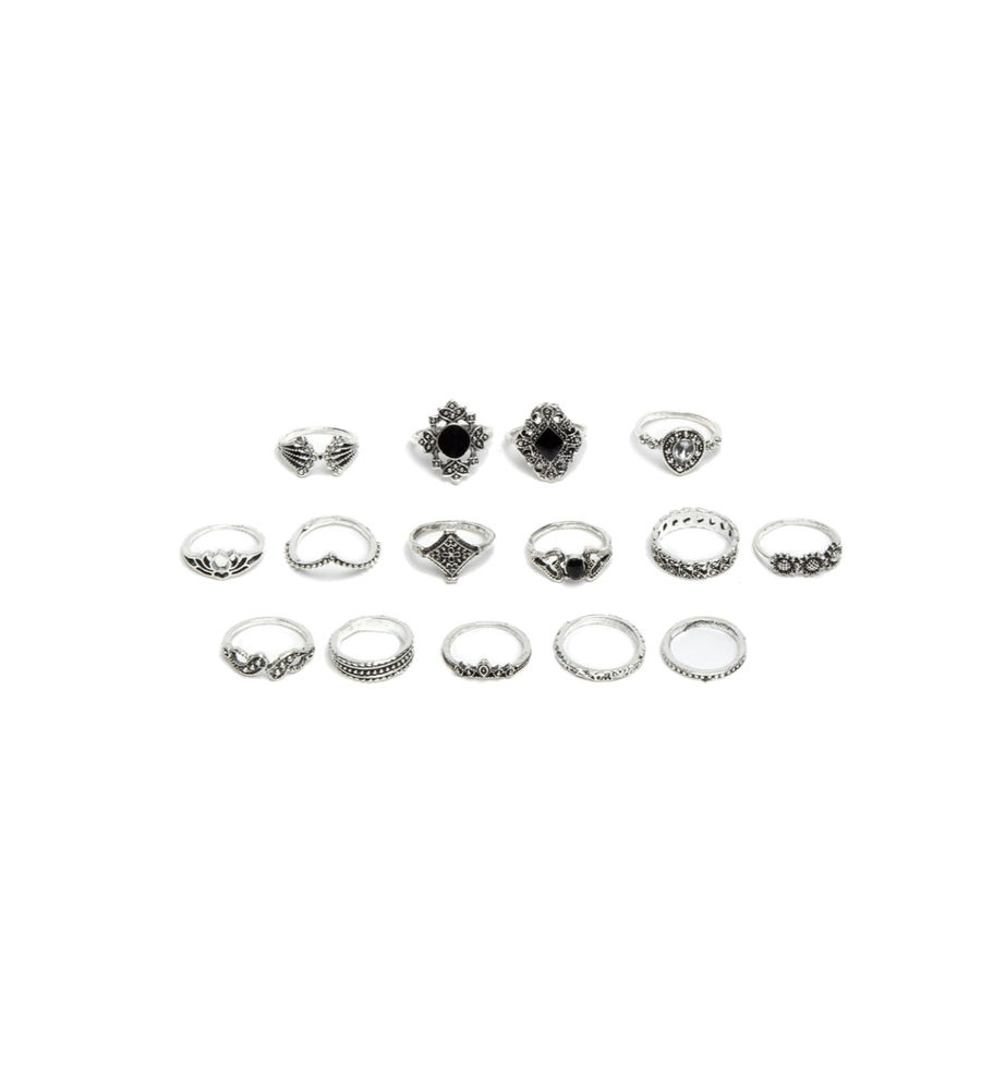 YouBella Oxidised Combo of 15 Boho Silver Plated Rings for Girls and Women (YBRG_20111A) (Silver)