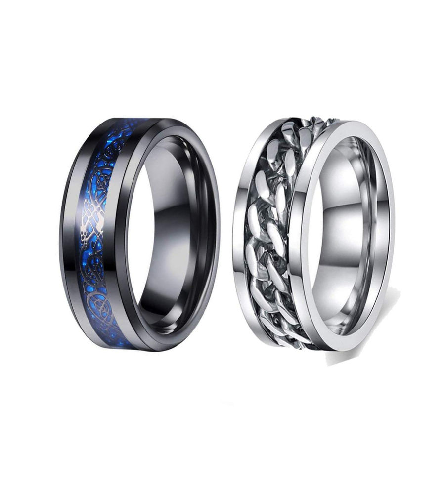 YouBella Silver Plated Stainless Steel Ring Combo Jewellery for Men (Style 1)