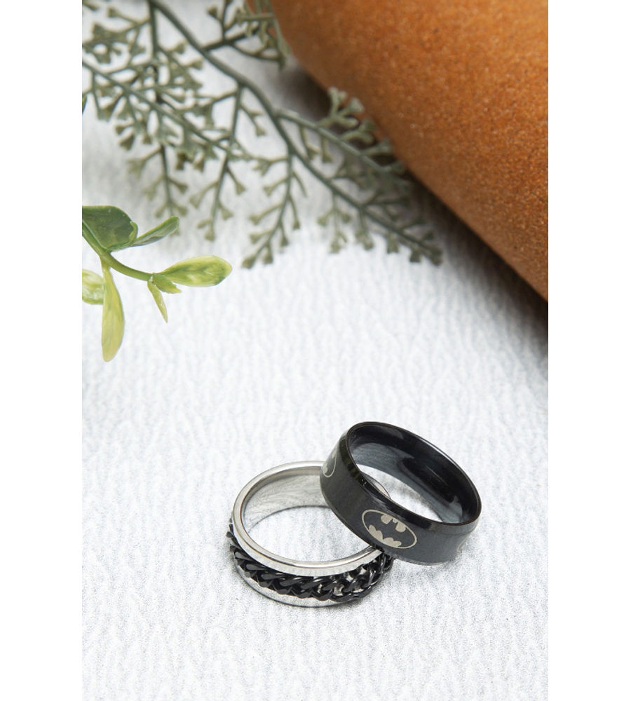 YouBella
Men Set Of 2 Black & Silver-Toned Textured Finger Rings