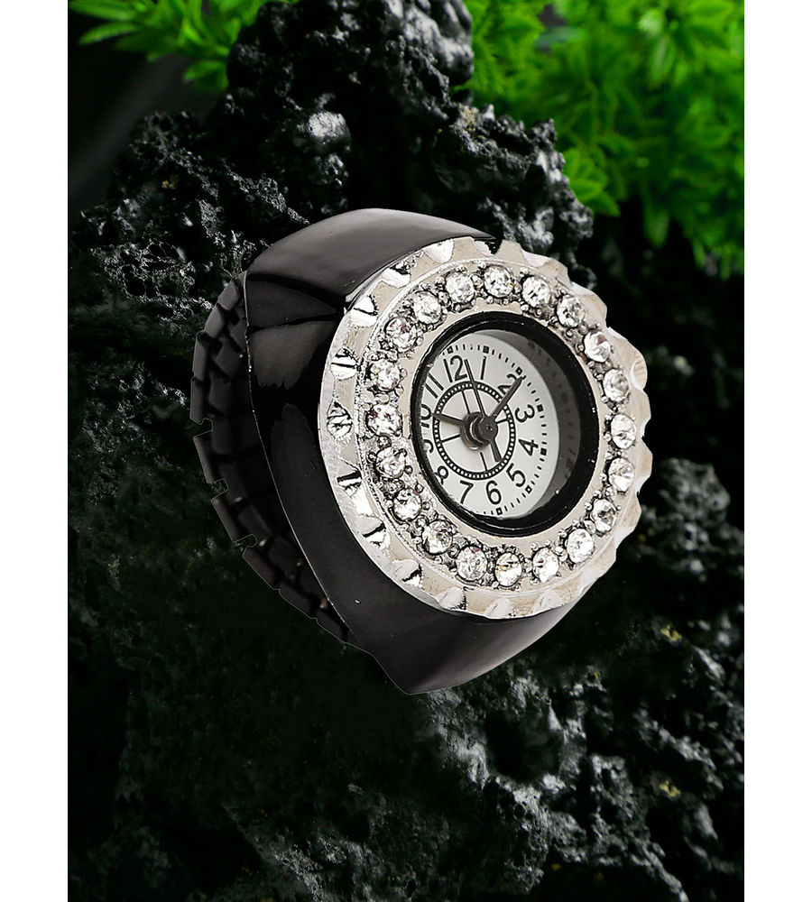 YouBella Jewellery Stylish Finger Ring Watch Jewellery Alloy Ring for Girls/Women and Boys/Men (Black)