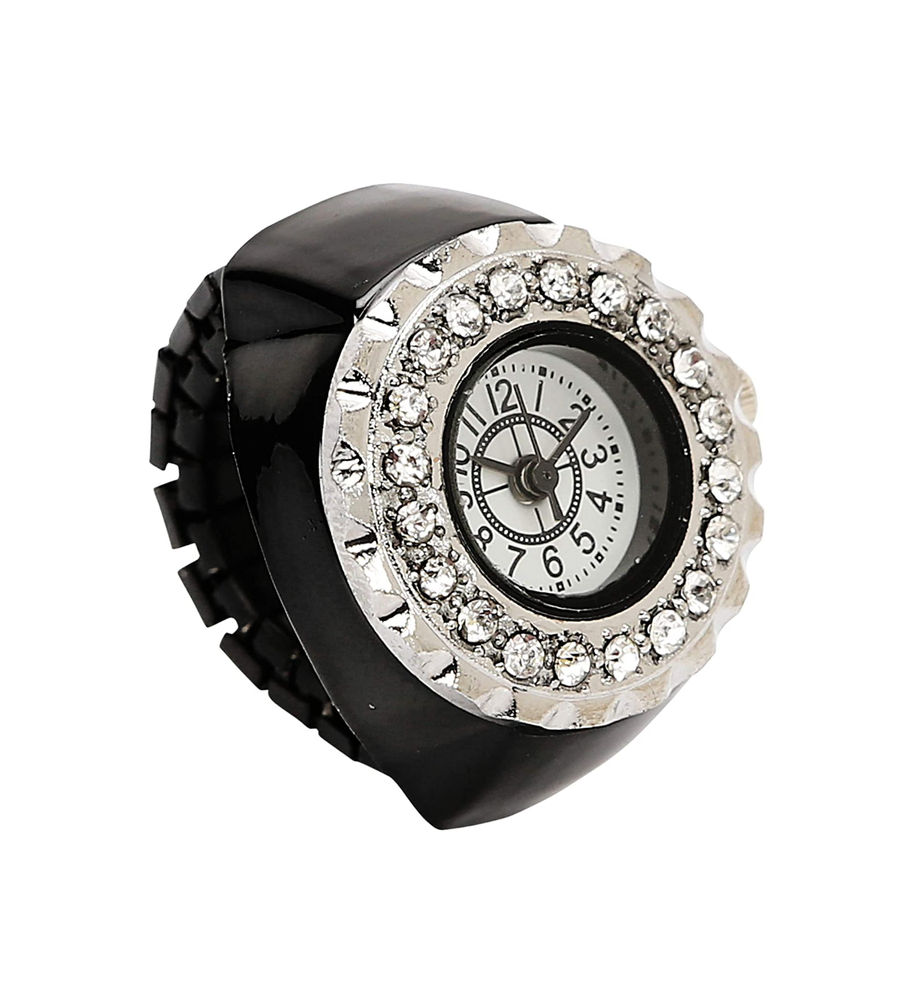 YouBella Jewellery Stylish Finger Ring Watch Jewellery Alloy Ring for Girls/Women and Boys/Men (Black)