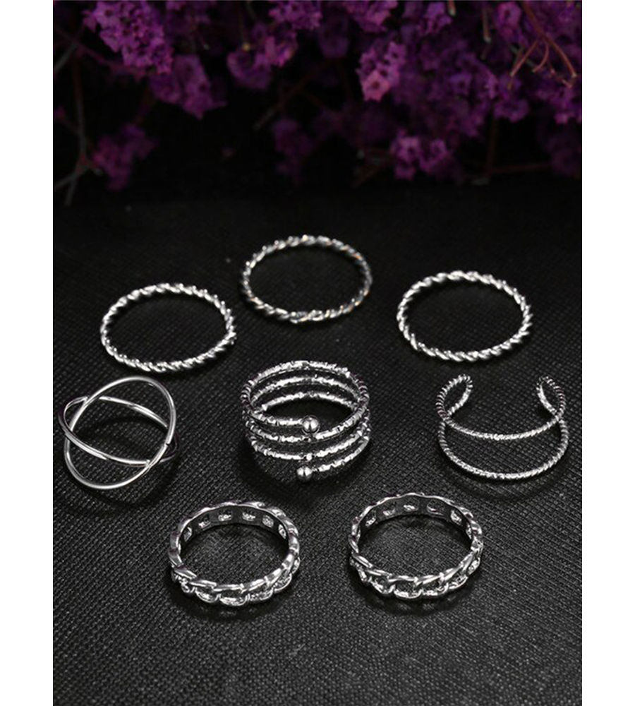 YouBella Jewellery Bohemain Oxidised Rings Combo of 8 Rings for Women and Girls (Silver) (YBRG_20121)