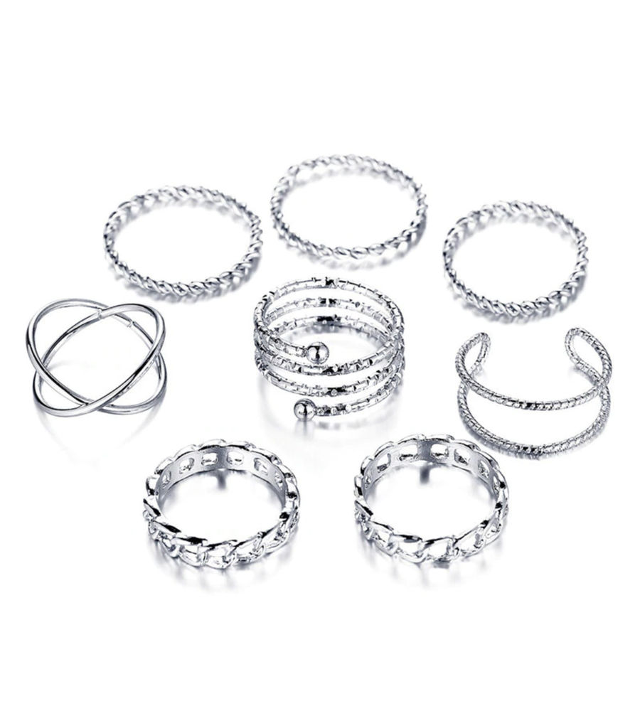 YouBella Jewellery Bohemain Oxidised Rings Combo of 8 Rings for Women and Girls (Silver) (YBRG_20121)