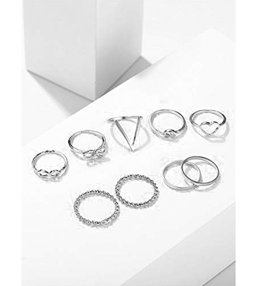YouBella Jewellery Bohemain Oxidised Rings Combo of 9 Rings for Women and Girls (Silver)