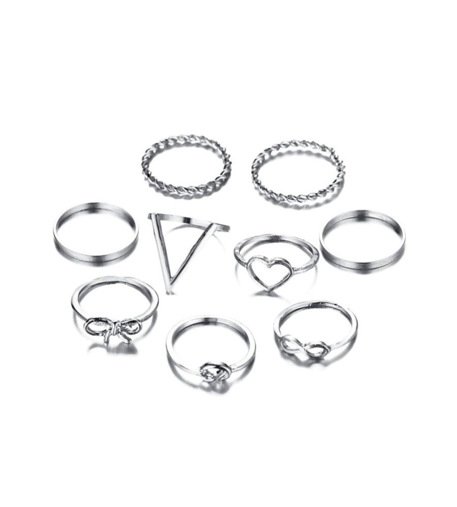 YouBella Jewellery Bohemain Oxidised Rings Combo of 9 Rings for Women and Girls (Silver)