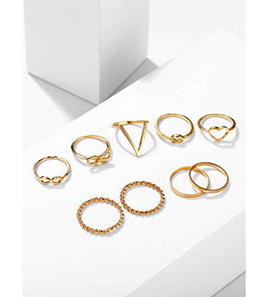 YouBella Jewellery Bohemain Oxidised Rings Combo of 9 Rings for Women and Girls (Gold)