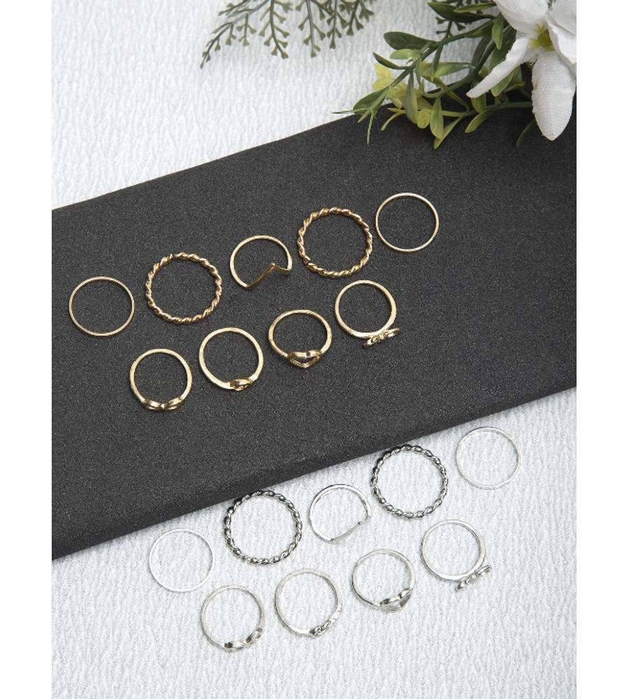YouBella
Set Of 18 Gold-Toned & Silver-Toned Textured Finger Rings