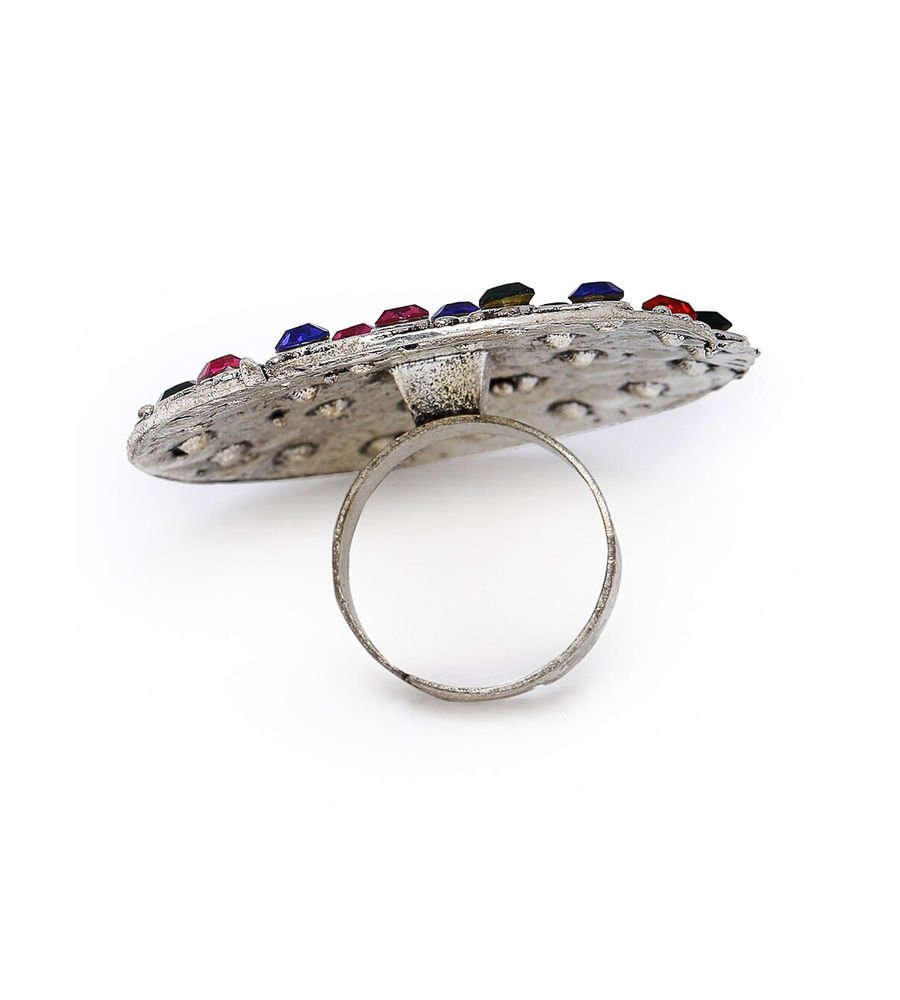 YouBella
Silver-Plated Blue & Orange Stone-Studded Afgan Adjustable Finger Ring