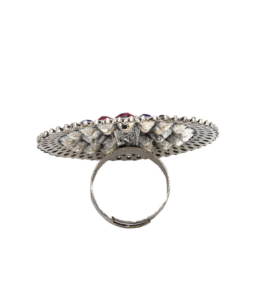 YouBella
Silver-Plated Blue & Red Stone-Studded Afghan Adjustable Finger Ring