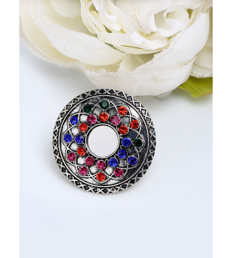 YouBella Silver-Plated Blue  Orange Stone-Studded Afgan Adjustable Finger Ring