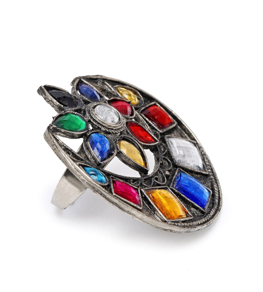 YouBella
Multicoloured Stone-Studded Afgan Adjustable Finger Ring