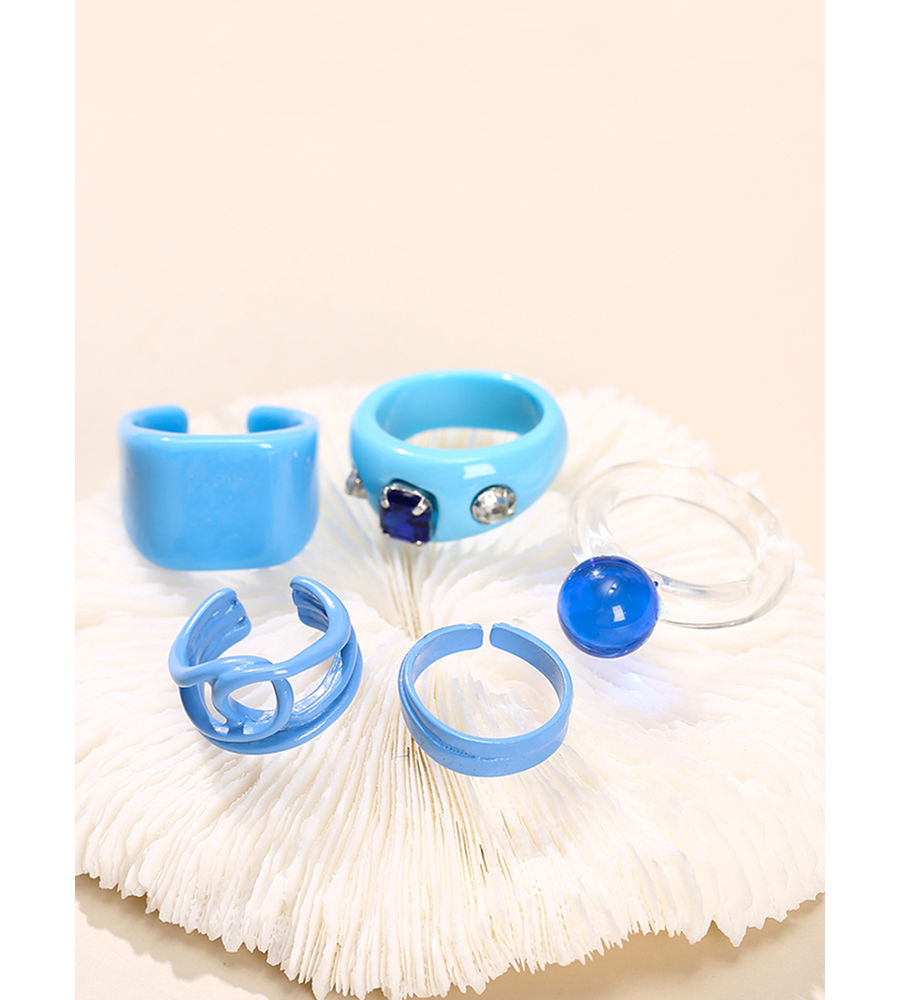 YouBella Jewellery Combo of 5 Rings for Girls and Women (Blue) (YBRG_20162)