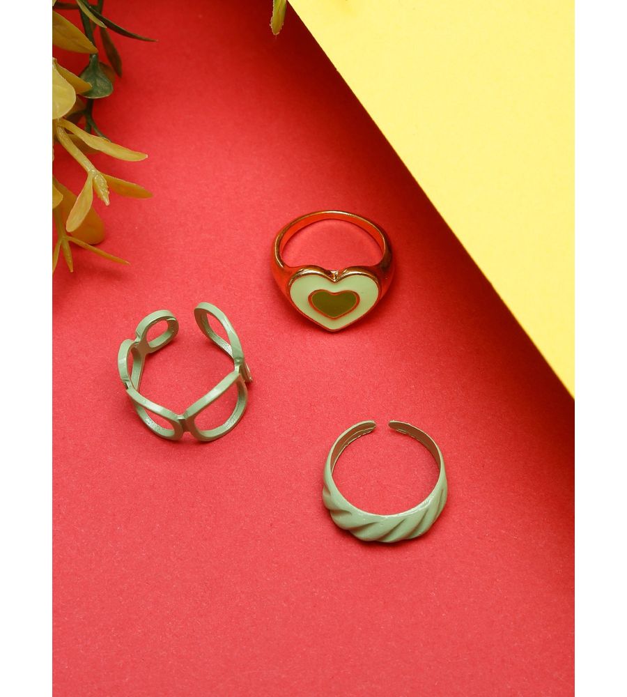 YouBella Jewellery Combo of 3 Rings for Girls and Women (Green) (YBRG_20170)